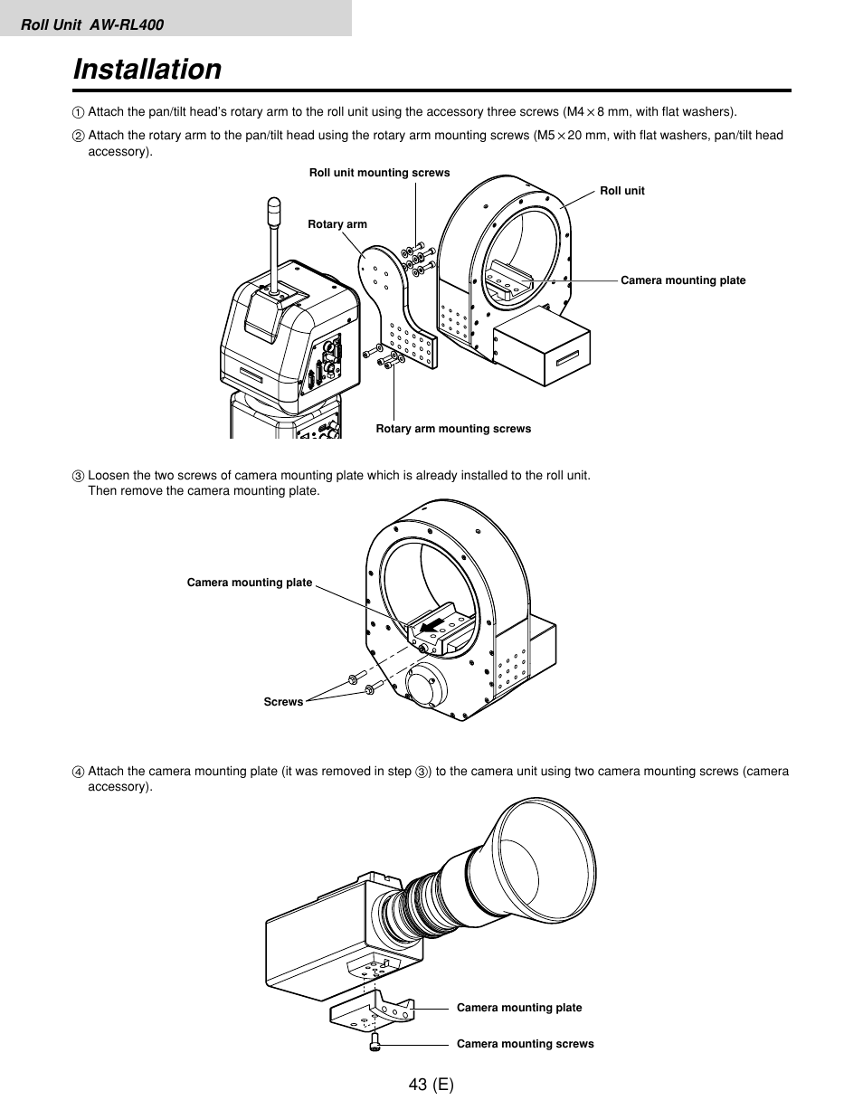 Installation, 43 (e) | Panasonic AW-RP400E User Manual | Page 44 / 272