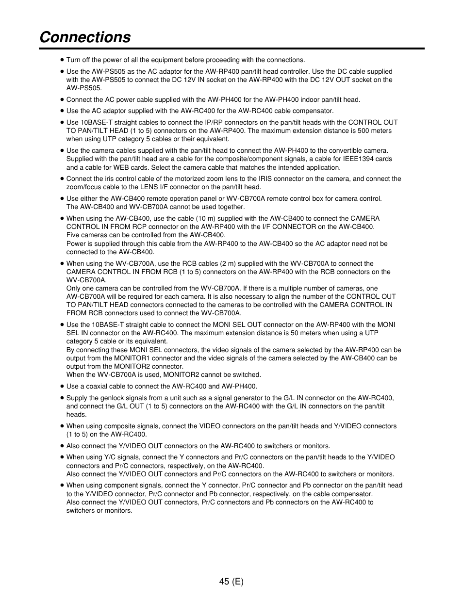 Connections | Panasonic AW-RP400E User Manual | Page 46 / 272