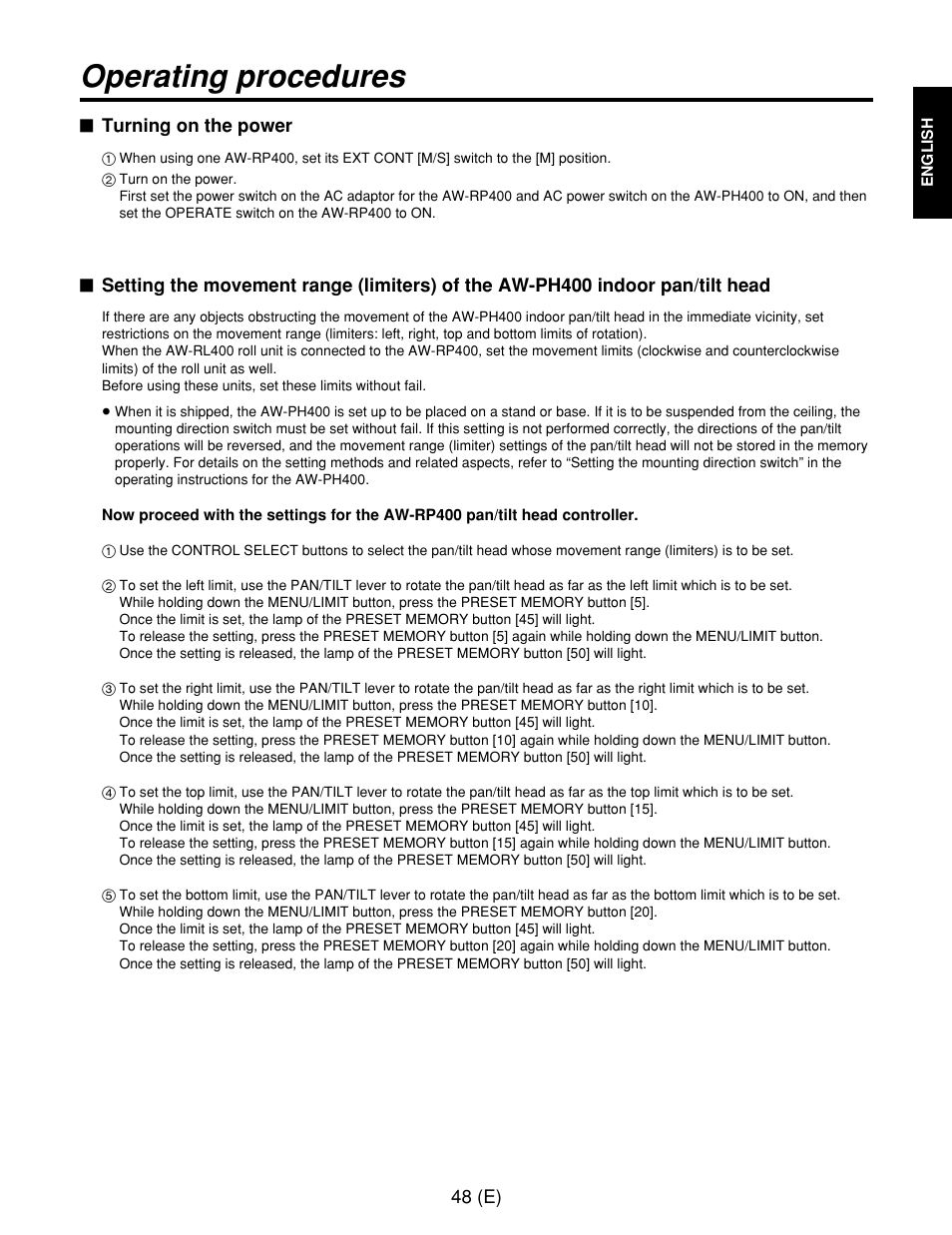 Operating procedures | Panasonic AW-RP400E User Manual | Page 49 / 272