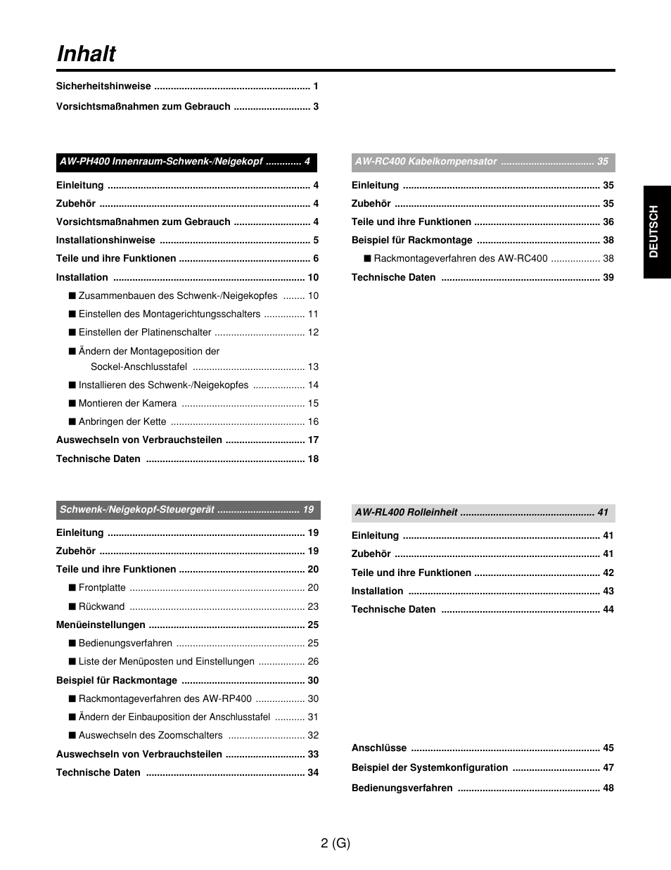 Inhalt, 2 (g) | Panasonic AW-RP400E User Manual | Page 57 / 272