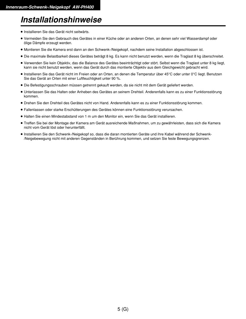 Installationshinweise | Panasonic AW-RP400E User Manual | Page 60 / 272
