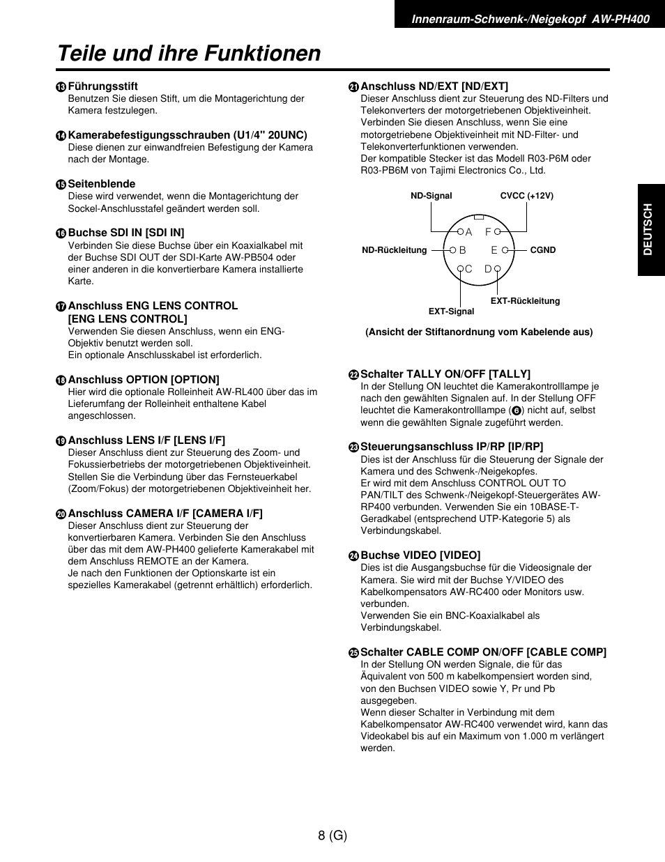 Teile und ihre funktionen | Panasonic AW-RP400E User Manual | Page 63 / 272