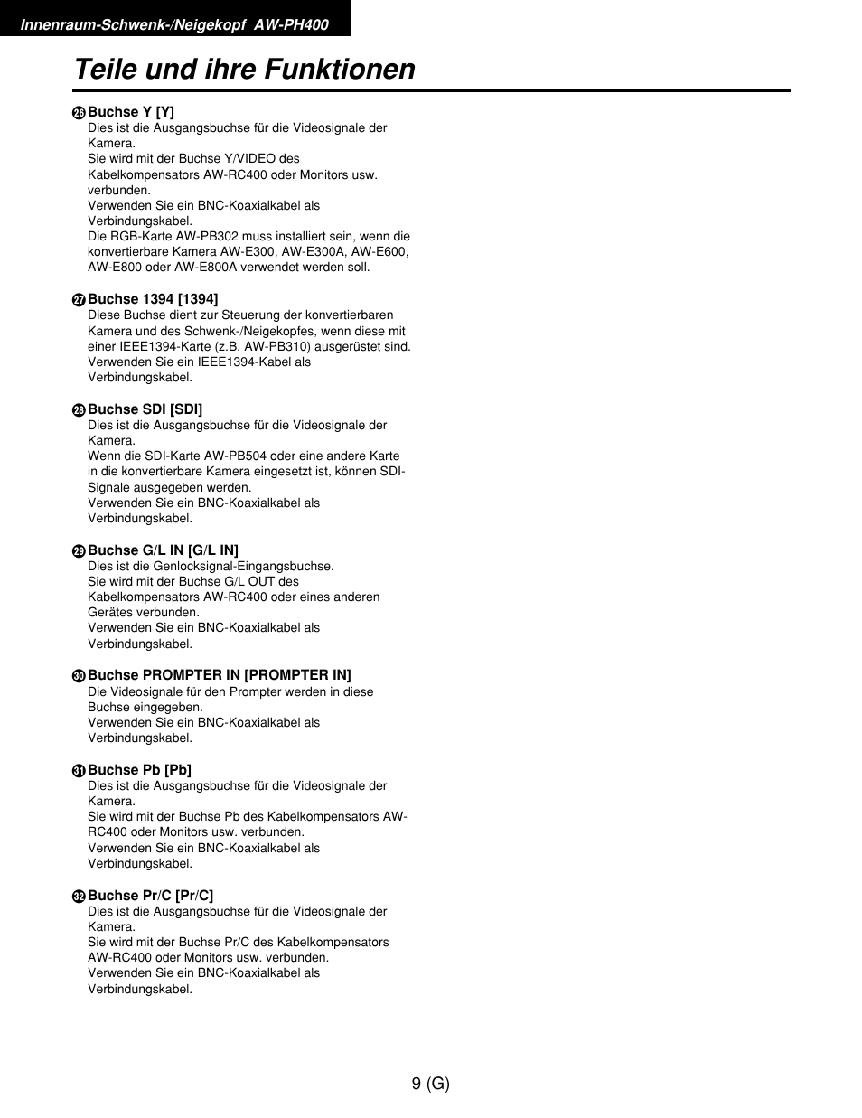 Teile und ihre funktionen | Panasonic AW-RP400E User Manual | Page 64 / 272