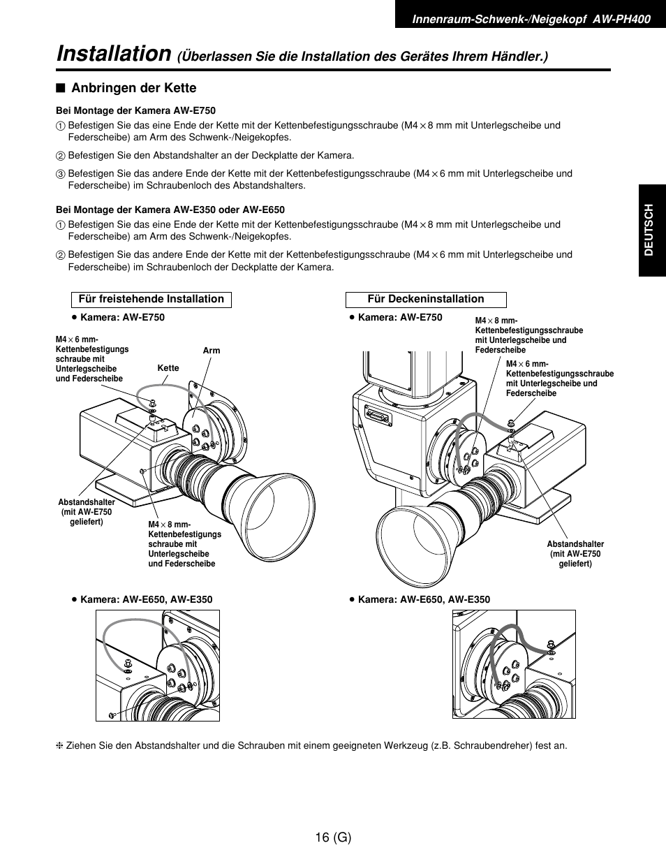 Installation, 16 (g) | Panasonic AW-RP400E User Manual | Page 71 / 272