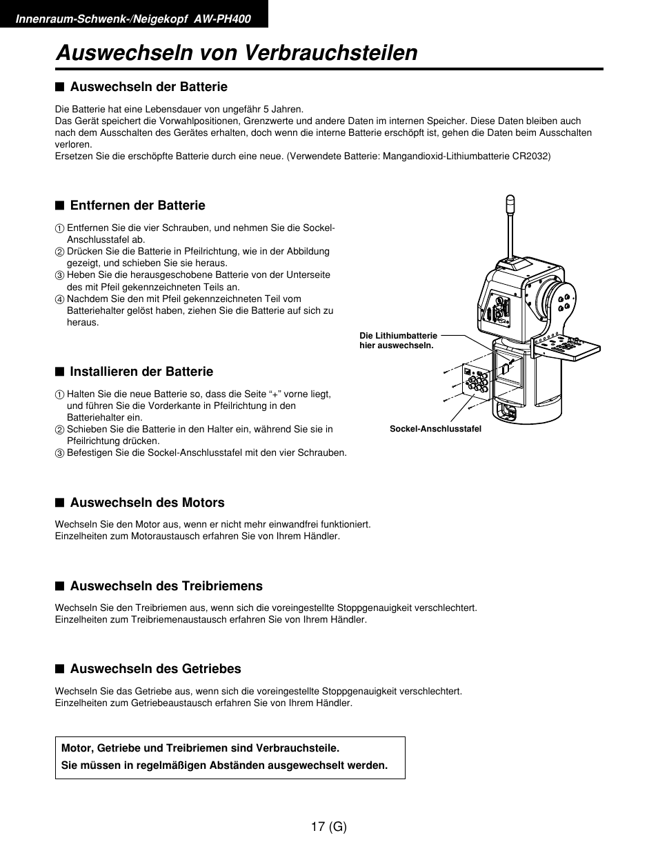 Auswechseln von verbrauchsteilen | Panasonic AW-RP400E User Manual | Page 72 / 272