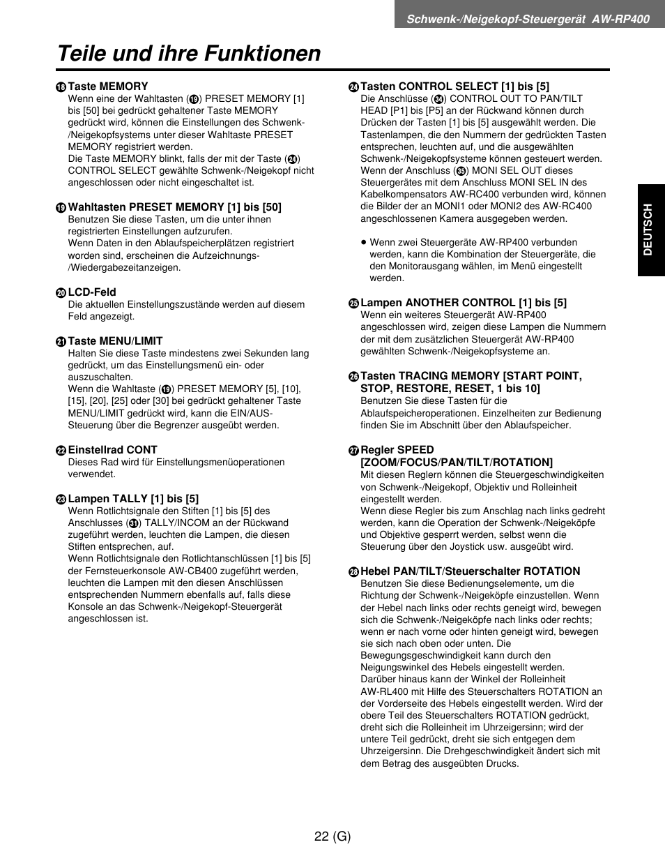 Teile und ihre funktionen | Panasonic AW-RP400E User Manual | Page 77 / 272