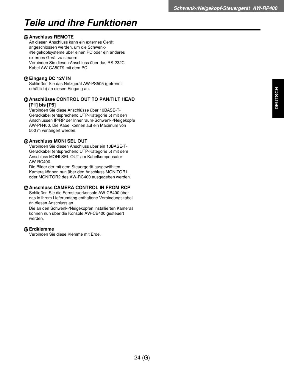 Teile und ihre funktionen | Panasonic AW-RP400E User Manual | Page 79 / 272