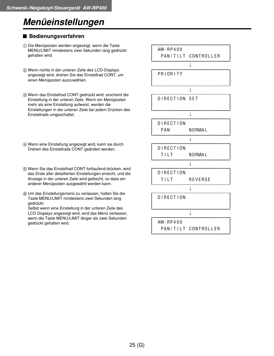 Menüeinstellungen | Panasonic AW-RP400E User Manual | Page 80 / 272