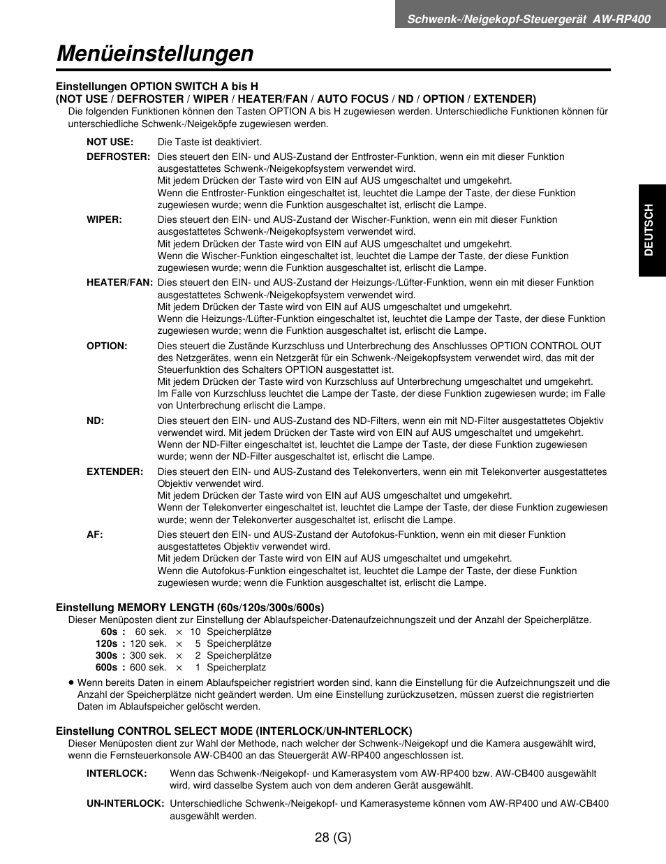 Menüeinstellungen | Panasonic AW-RP400E User Manual | Page 83 / 272