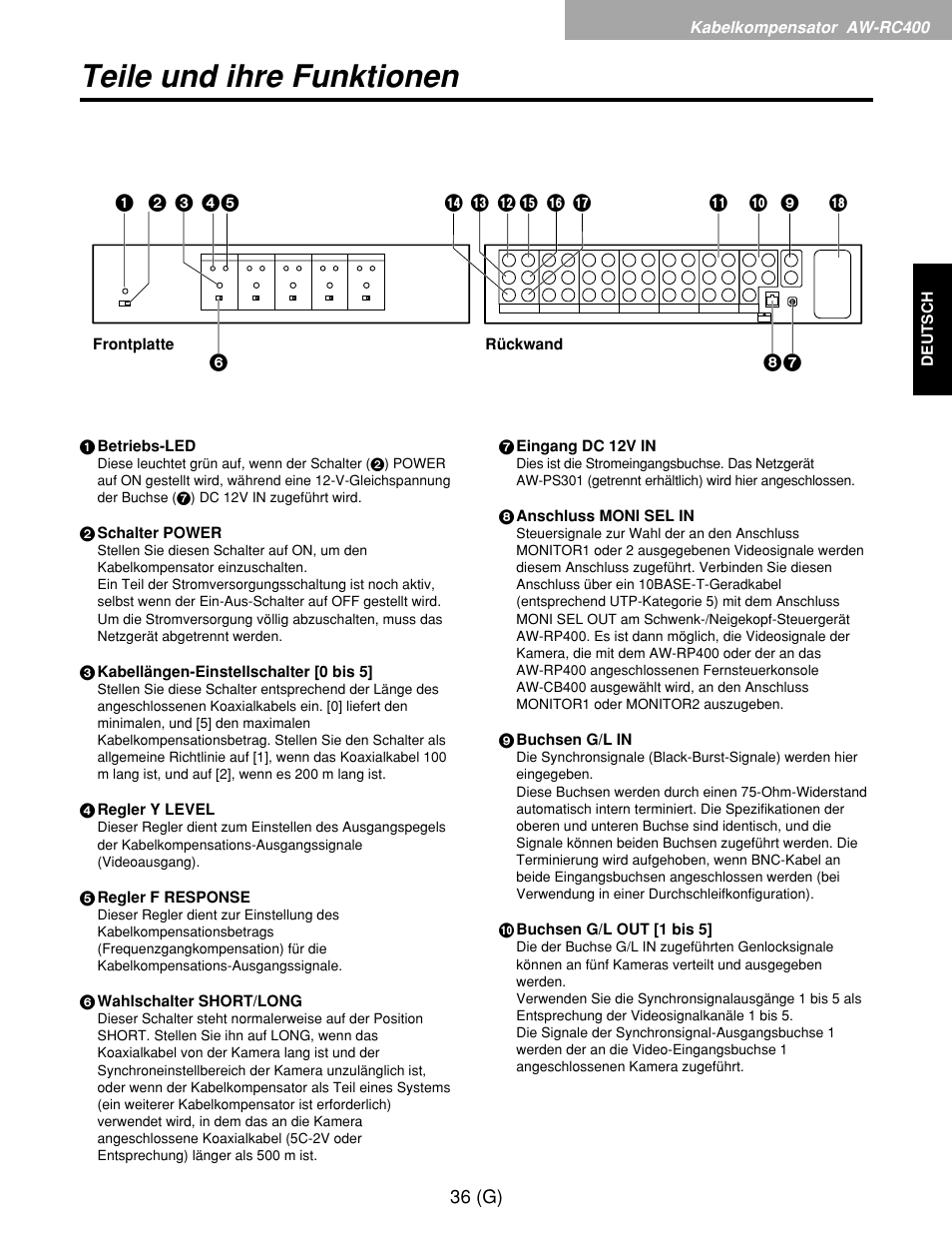 Teile und ihre funktionen | Panasonic AW-RP400E User Manual | Page 91 / 272