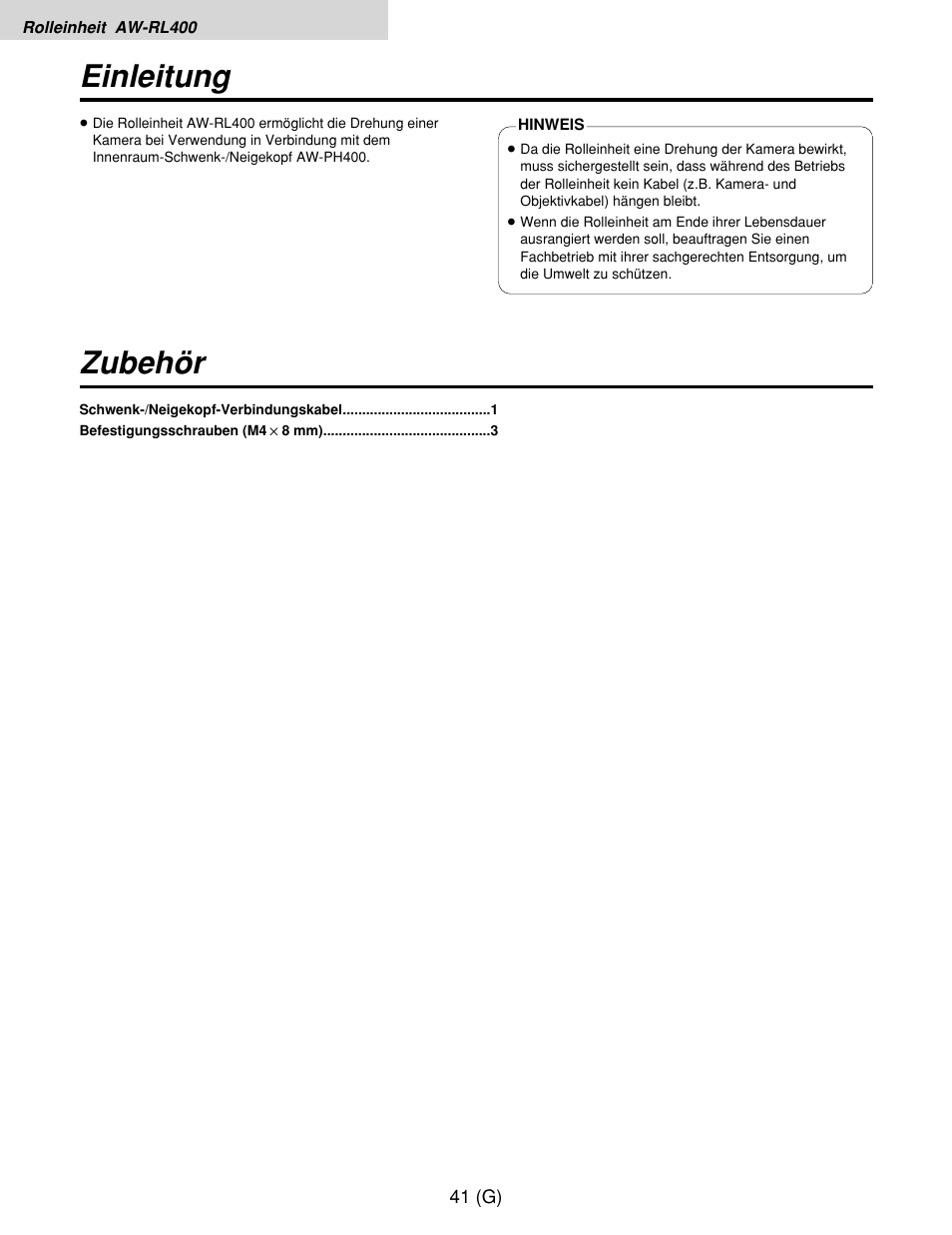 Einleitung zubehör | Panasonic AW-RP400E User Manual | Page 96 / 272