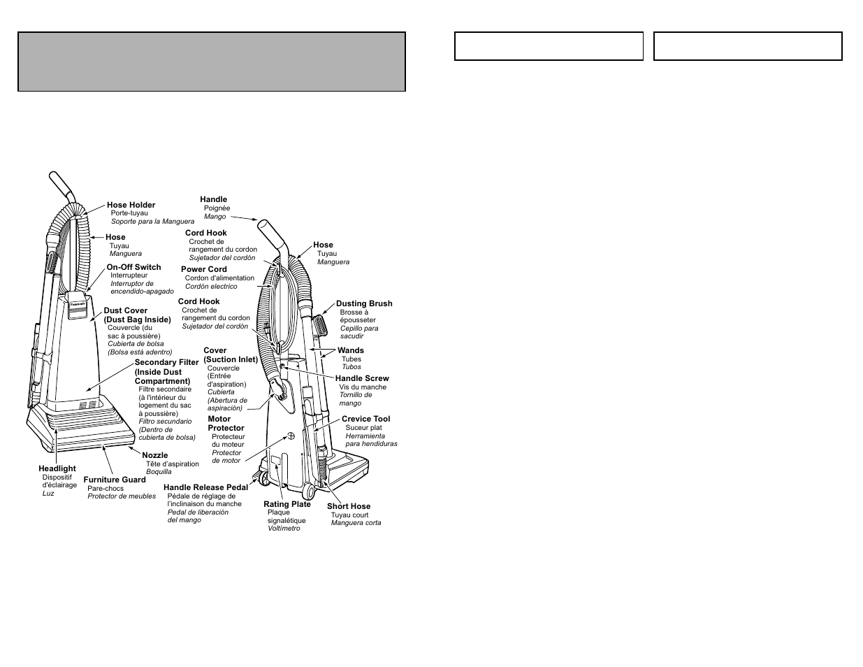 Parts identification, Nomenclature, Identificacion de piezas | Nomenclature identificación de piezas | Panasonic MC-V5209 User Manual | Page 10 / 48