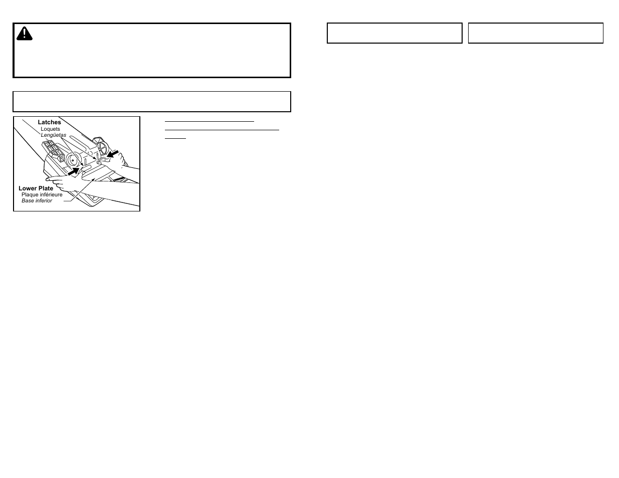 De la plaque inferieure, Warning, Removing and installing lower plate | Panasonic MC-V5209 User Manual | Page 29 / 48