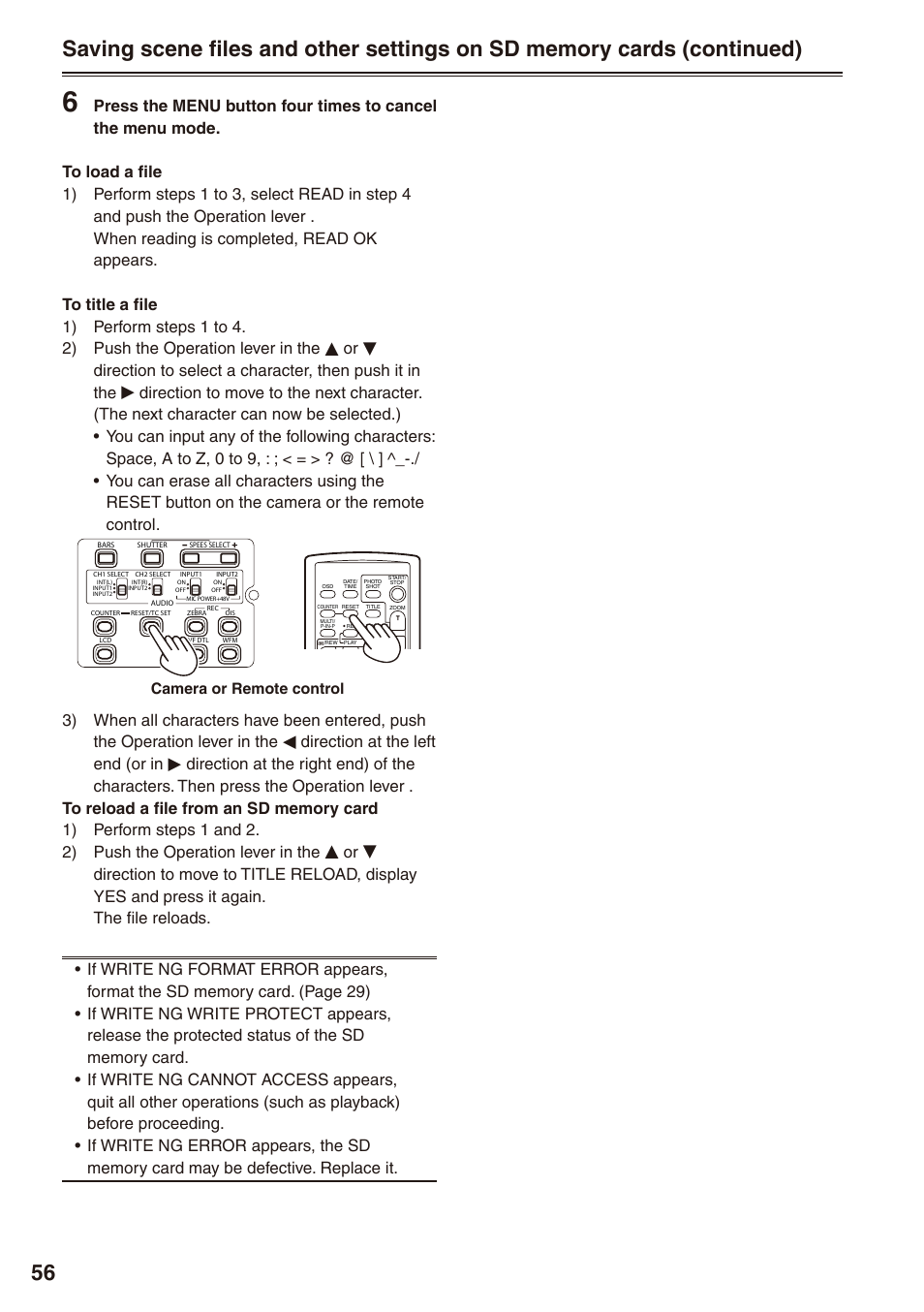 Camera or remote control | Panasonic AG-HPX170P User Manual | Page 56 / 128