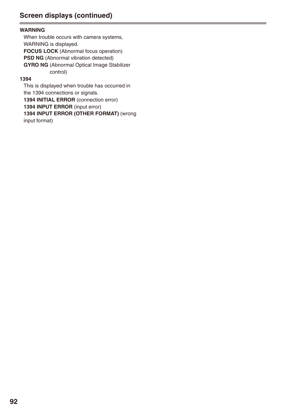 Screen displays (continued) | Panasonic AG-HPX170P User Manual | Page 92 / 128