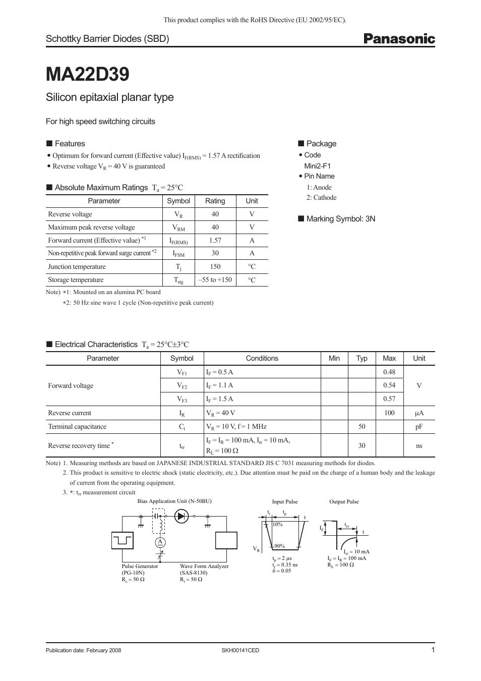 Panasonic MA22D39 User Manual | 4 pages