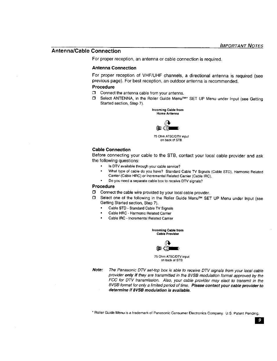 Antenna connection, Cable connection, Antenna/cable connection | Panasonic TU-DST51 User Manual | Page 10 / 65