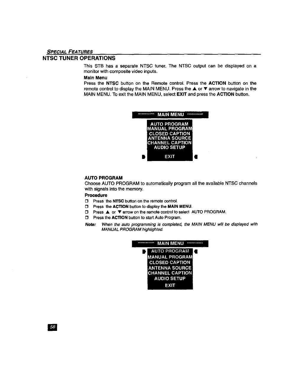 Auto program, Ntsc tuner operations | Panasonic TU-DST51 User Manual | Page 59 / 65