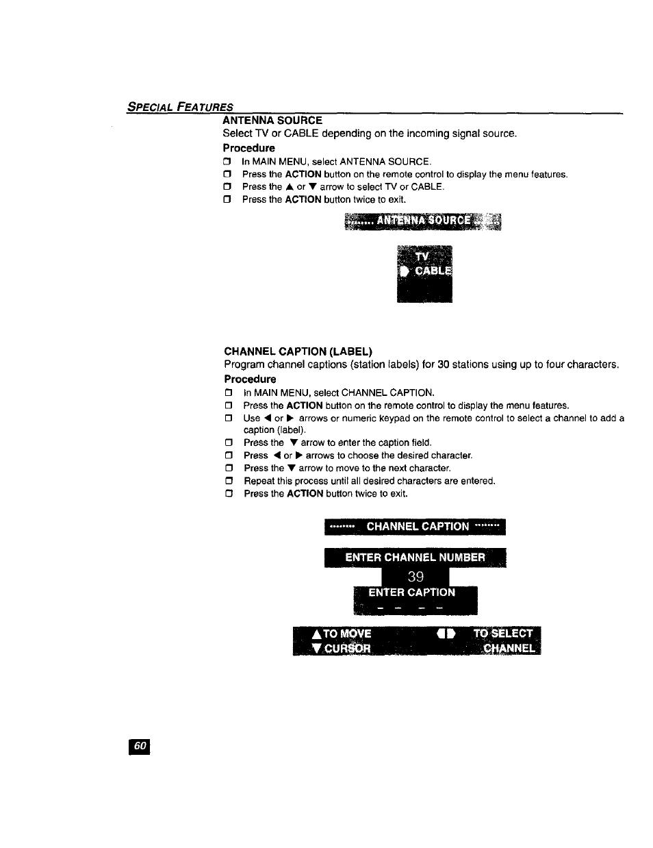 Antenna source, Channel caption (label), Channel caption | Enter channel number, Enter caption, Atomove, Mb ti | Panasonic TU-DST51 User Manual | Page 61 / 65