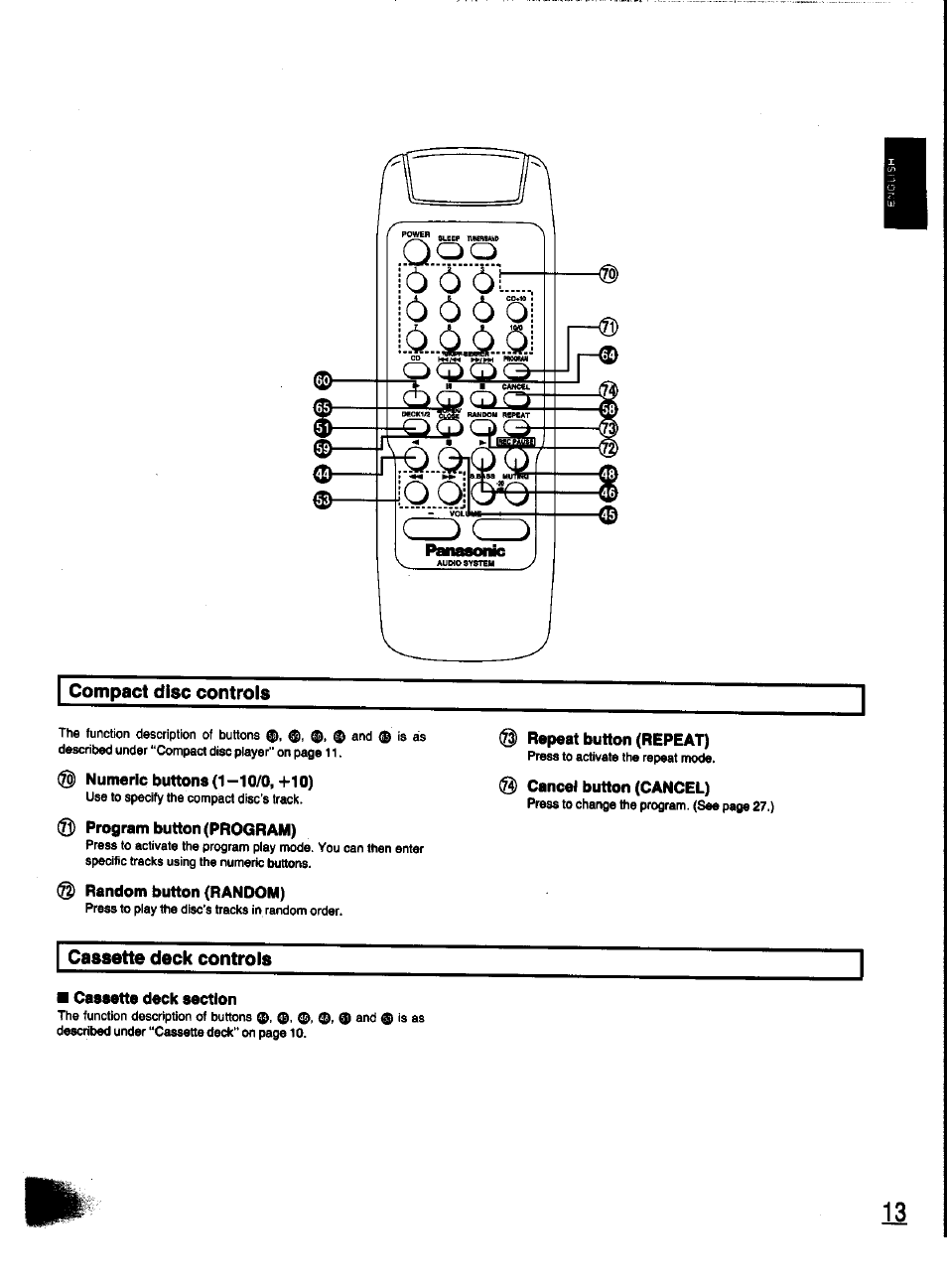 Cassette deck section | Panasonic SC-CH31 User Manual | Page 13 / 60