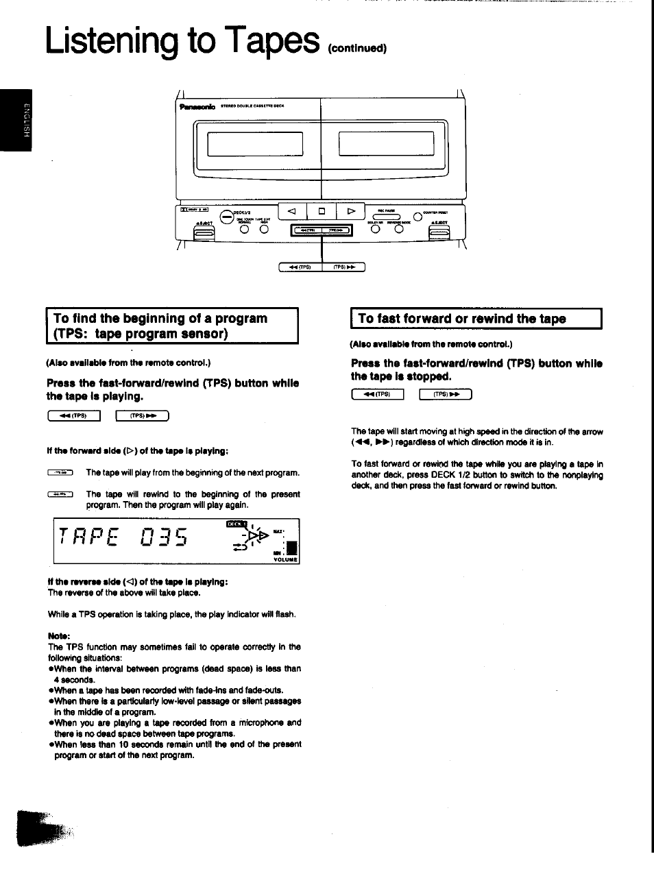 To fast forward or rewind the tape, Listening to tapes, Continued) | Panasonic SC-CH31 User Manual | Page 34 / 60