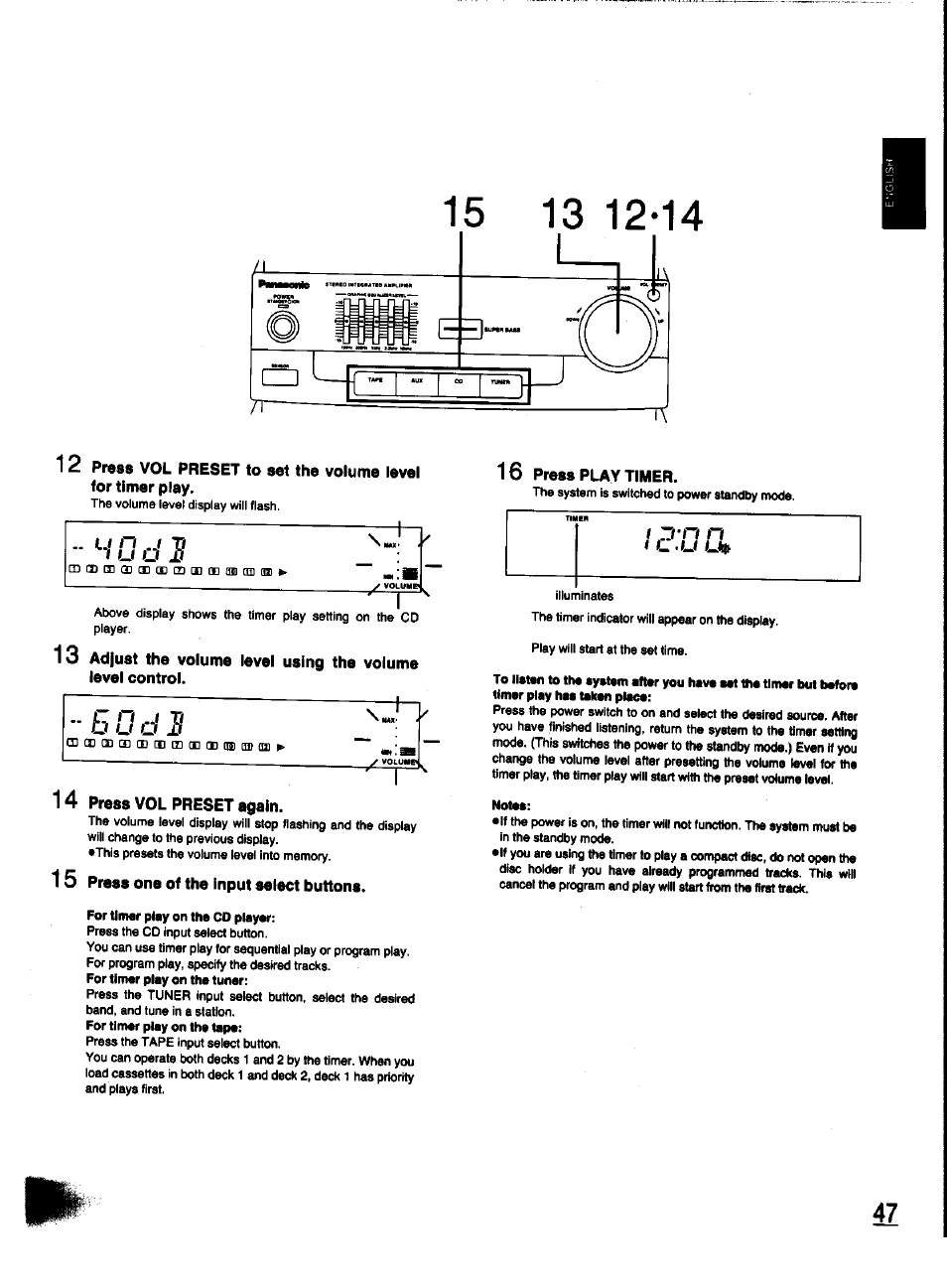 14 press vol preset again, 15 press one of the input select buttons | Panasonic SC-CH31 User Manual | Page 47 / 60