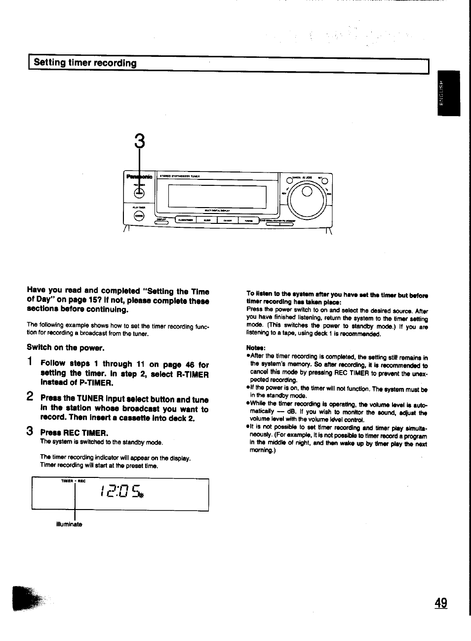 Setting timer recording | Panasonic SC-CH31 User Manual | Page 49 / 60