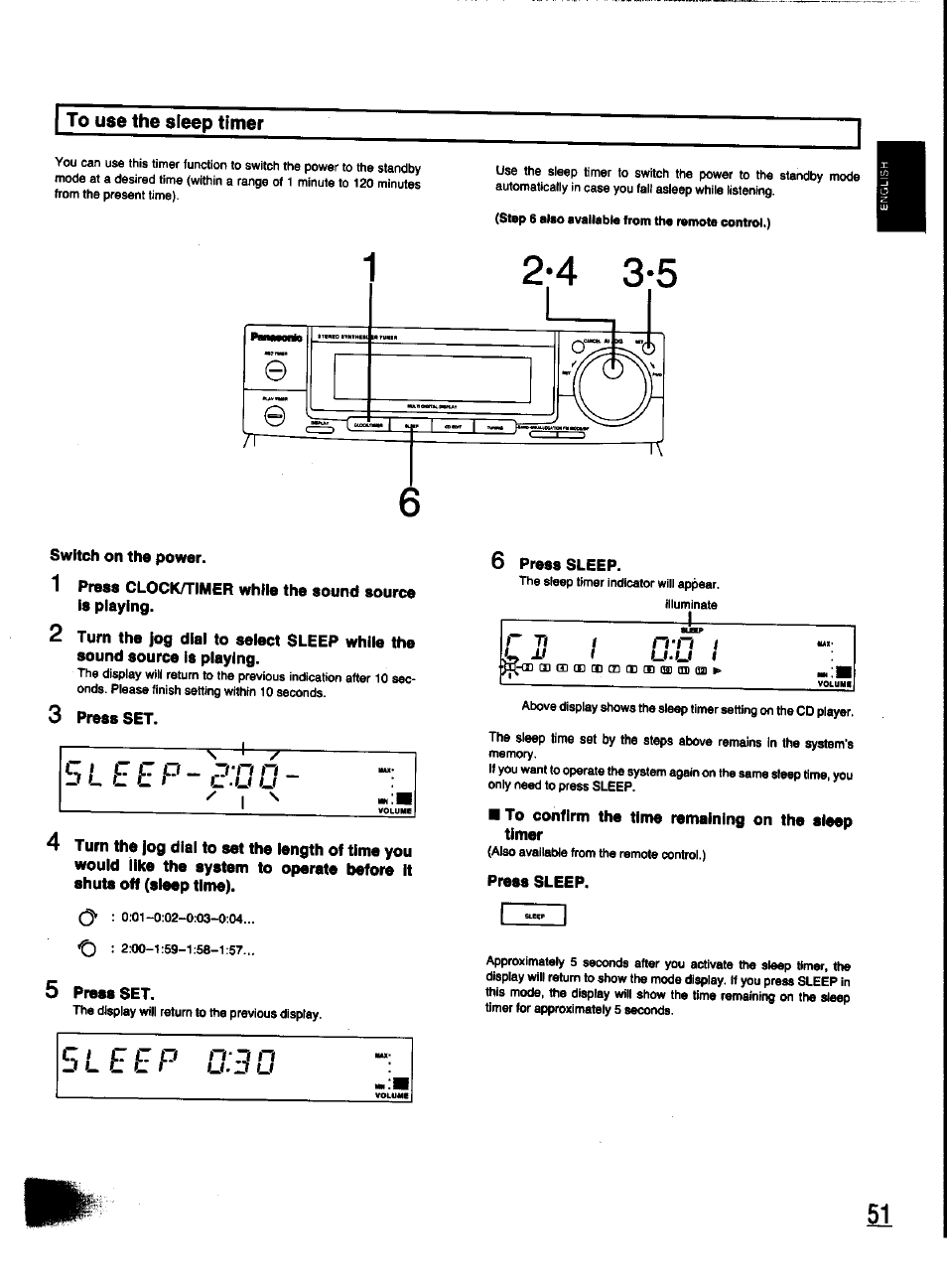 To use the sleep timer, 5 prassset | Panasonic SC-CH31 User Manual | Page 51 / 60