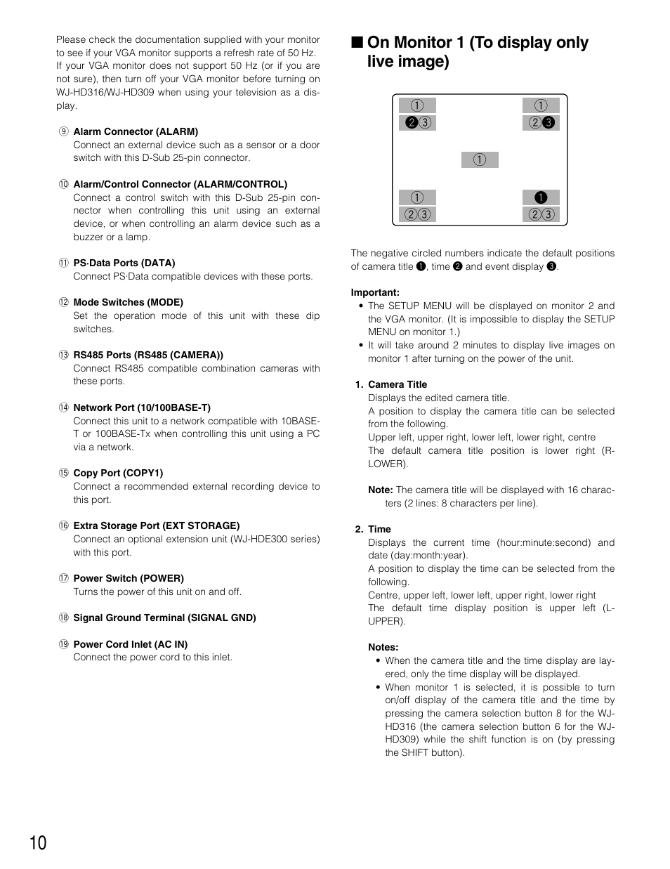 On monitor 1 (to display only live image) | Panasonic WJ-HD309 User Manual | Page 10 / 164