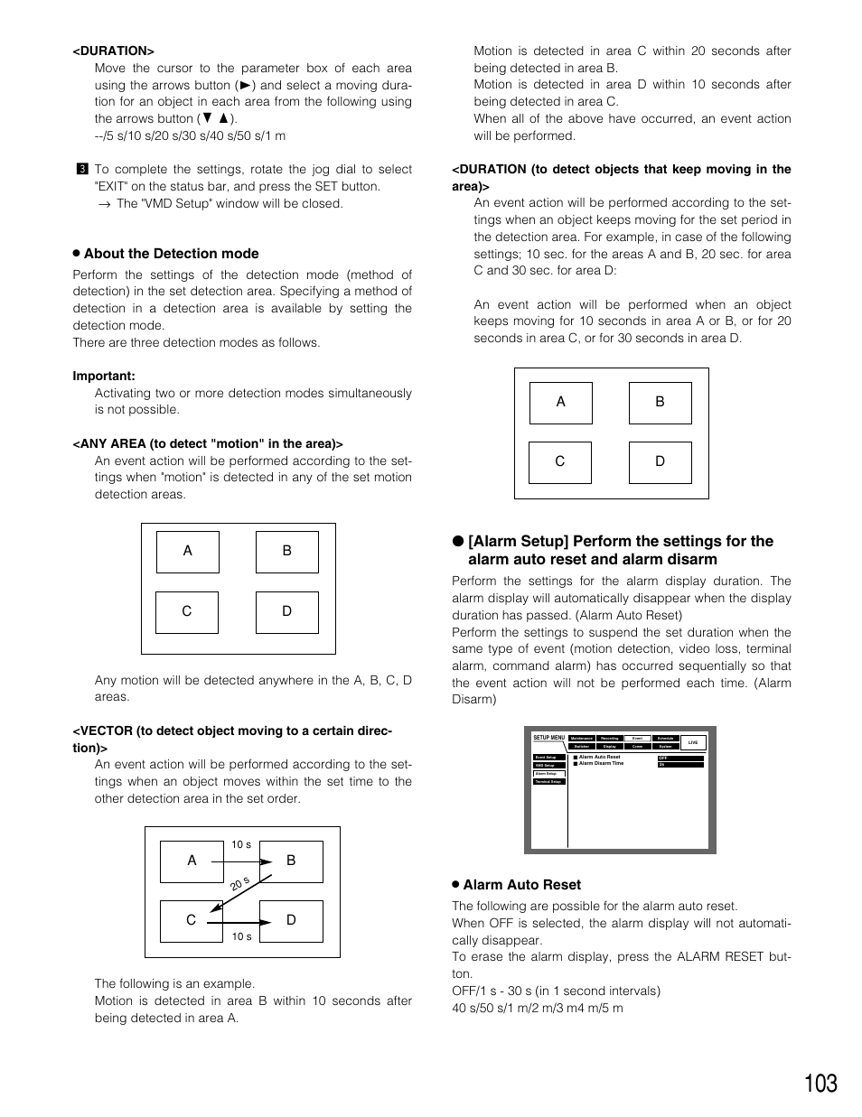 8 about the detection mode, 8 alarm auto reset, Ab c d | Panasonic WJ-HD309 User Manual | Page 103 / 164