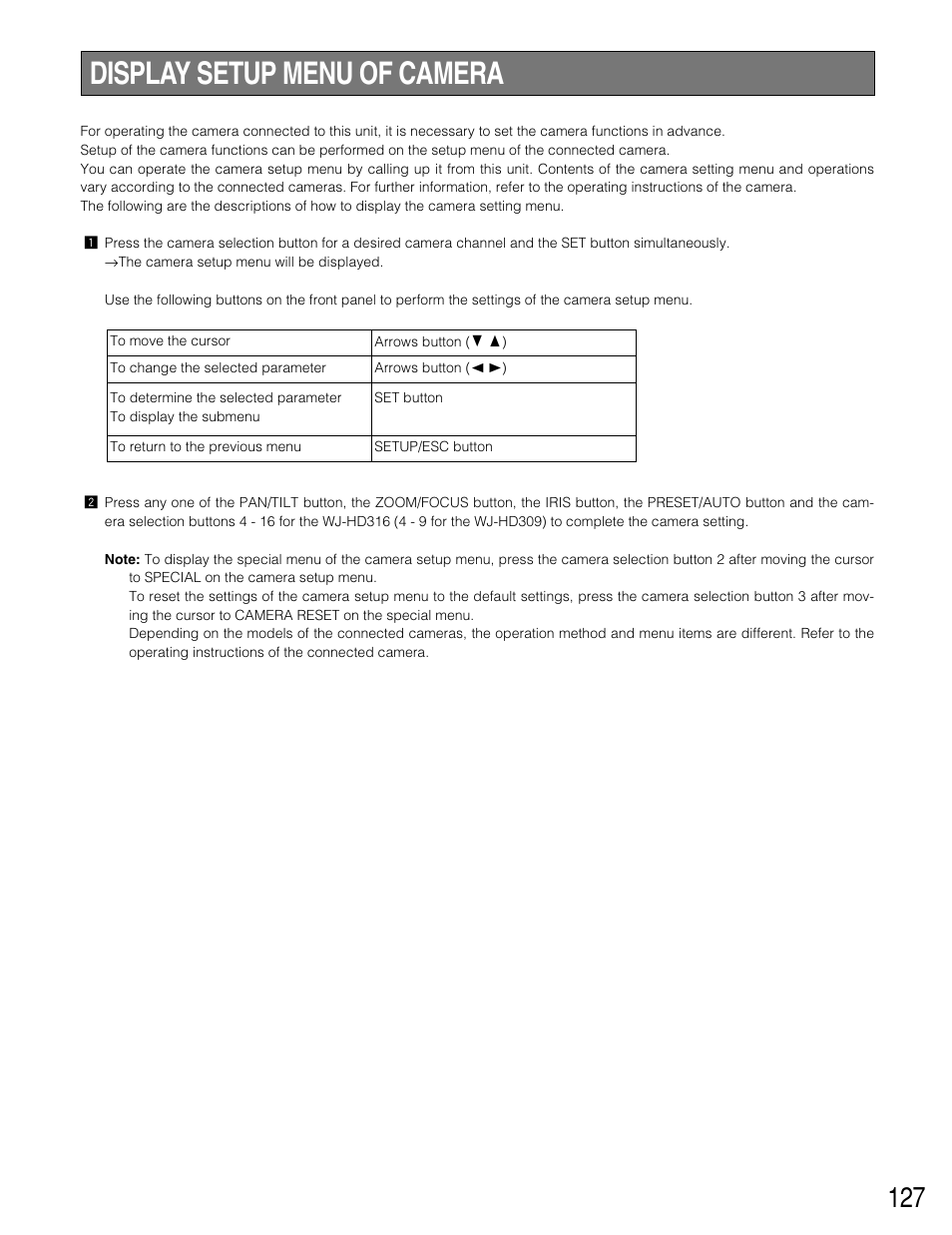 Display setup menu of camera | Panasonic WJ-HD309 User Manual | Page 127 / 164