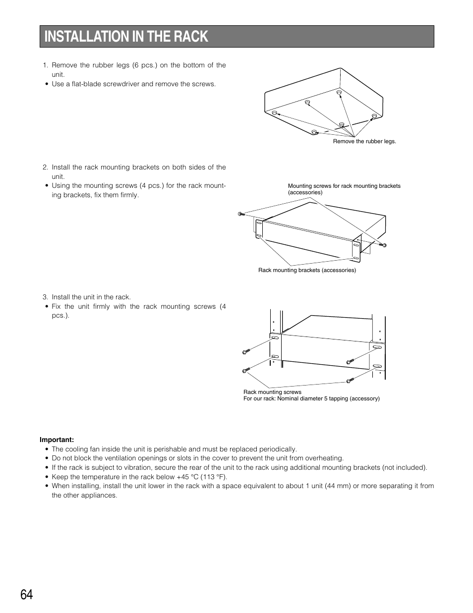 Installation in the rack | Panasonic WJ-HD309 User Manual | Page 64 / 164