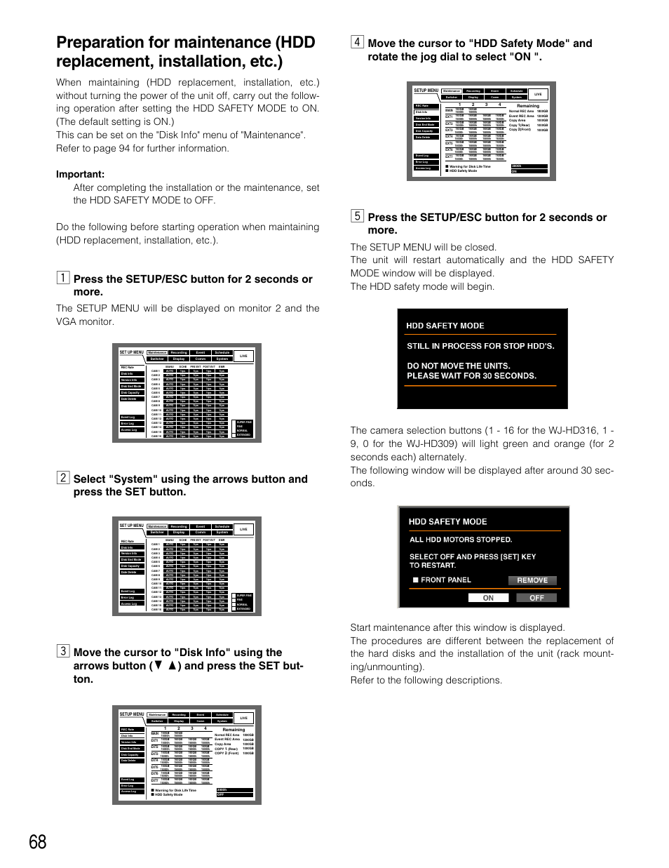 Press the setup/esc button for 2 seconds or more | Panasonic WJ-HD309 User Manual | Page 68 / 164