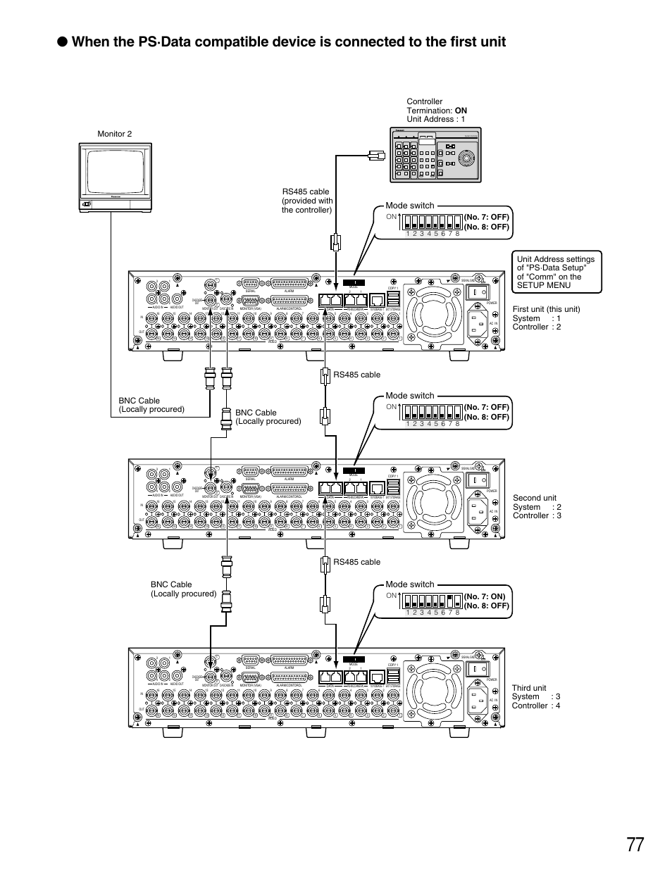 Mode switch, No. 7: on) (no. 8: off) (no. 7: off) (no. 8: off), No. 7: off) (no. 8: off) | Panasonic WJ-HD309 User Manual | Page 77 / 164