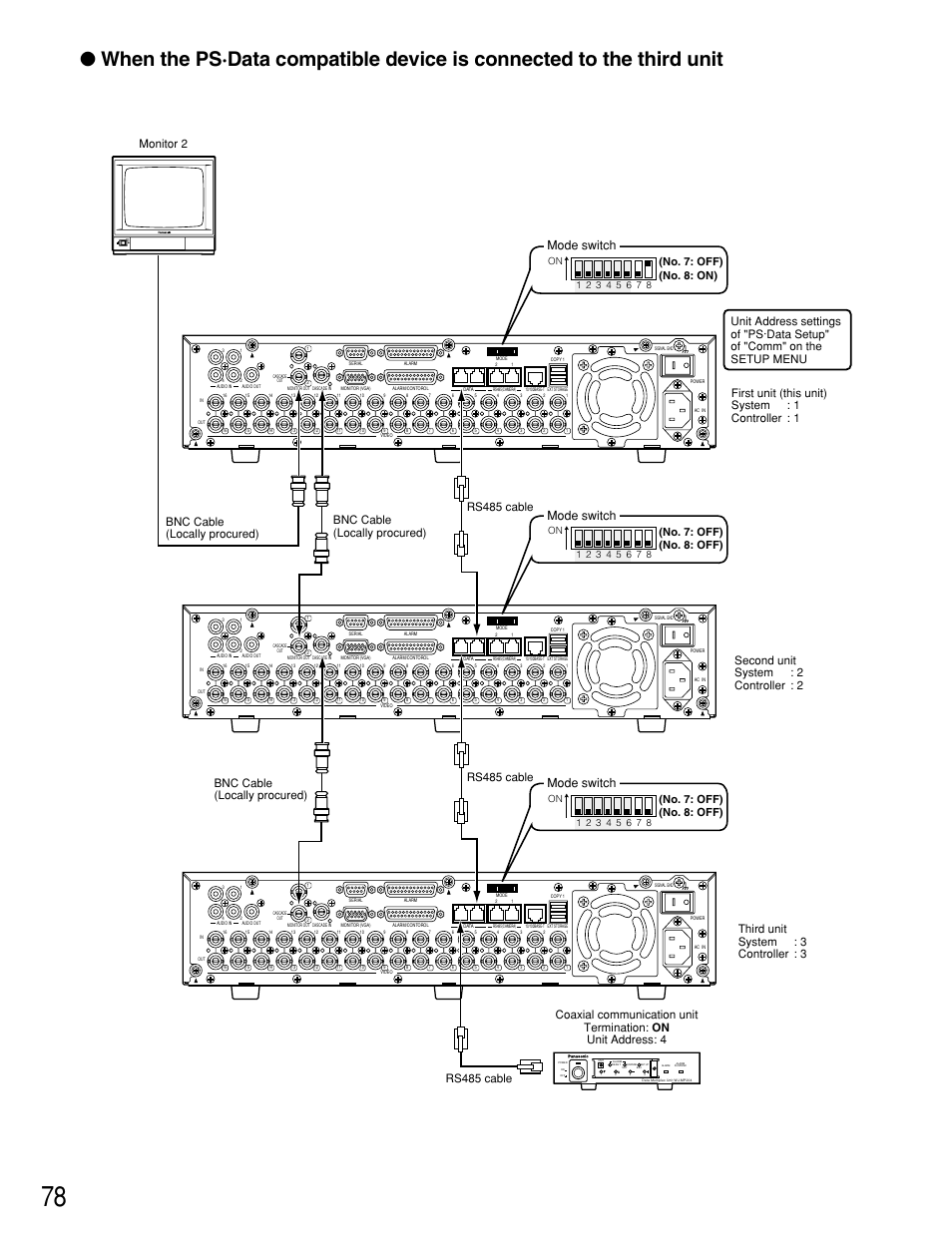 Mode switch, No. 7: off) (no. 8: off), No. 7: off) (no. 8: on) | Panasonic WJ-HD309 User Manual | Page 78 / 164