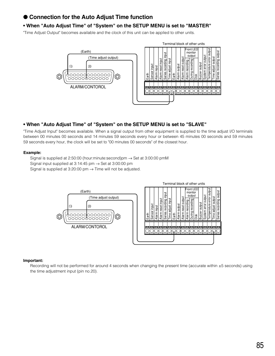 Connection for the auto adjust time function | Panasonic WJ-HD309 User Manual | Page 85 / 164