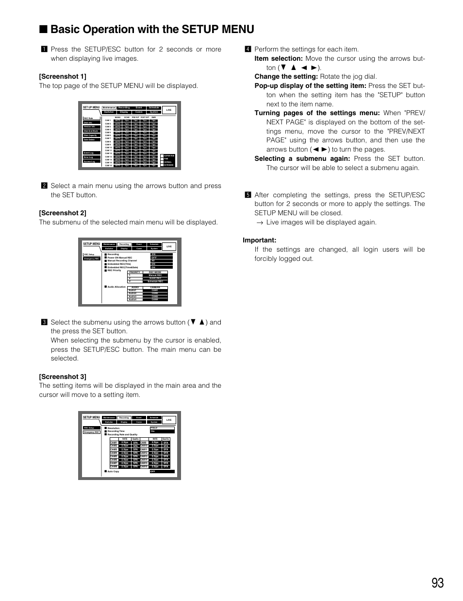 Basic operation with the setup menu | Panasonic WJ-HD309 User Manual | Page 93 / 164