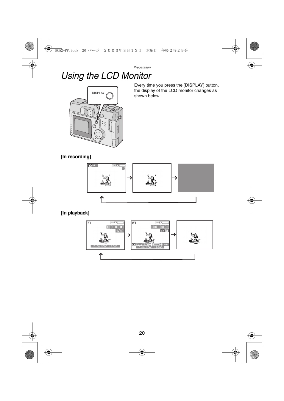 Using the lcd monitor | Panasonic DMC-LC33PP User Manual | Page 20 / 104