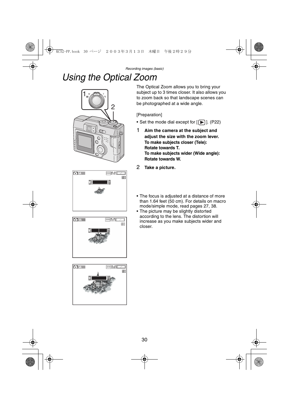 Using the optical zoom | Panasonic DMC-LC33PP User Manual | Page 30 / 104