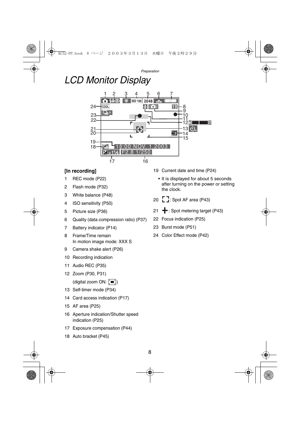 Lcd monitor display | Panasonic DMC-LC33PP User Manual | Page 8 / 104