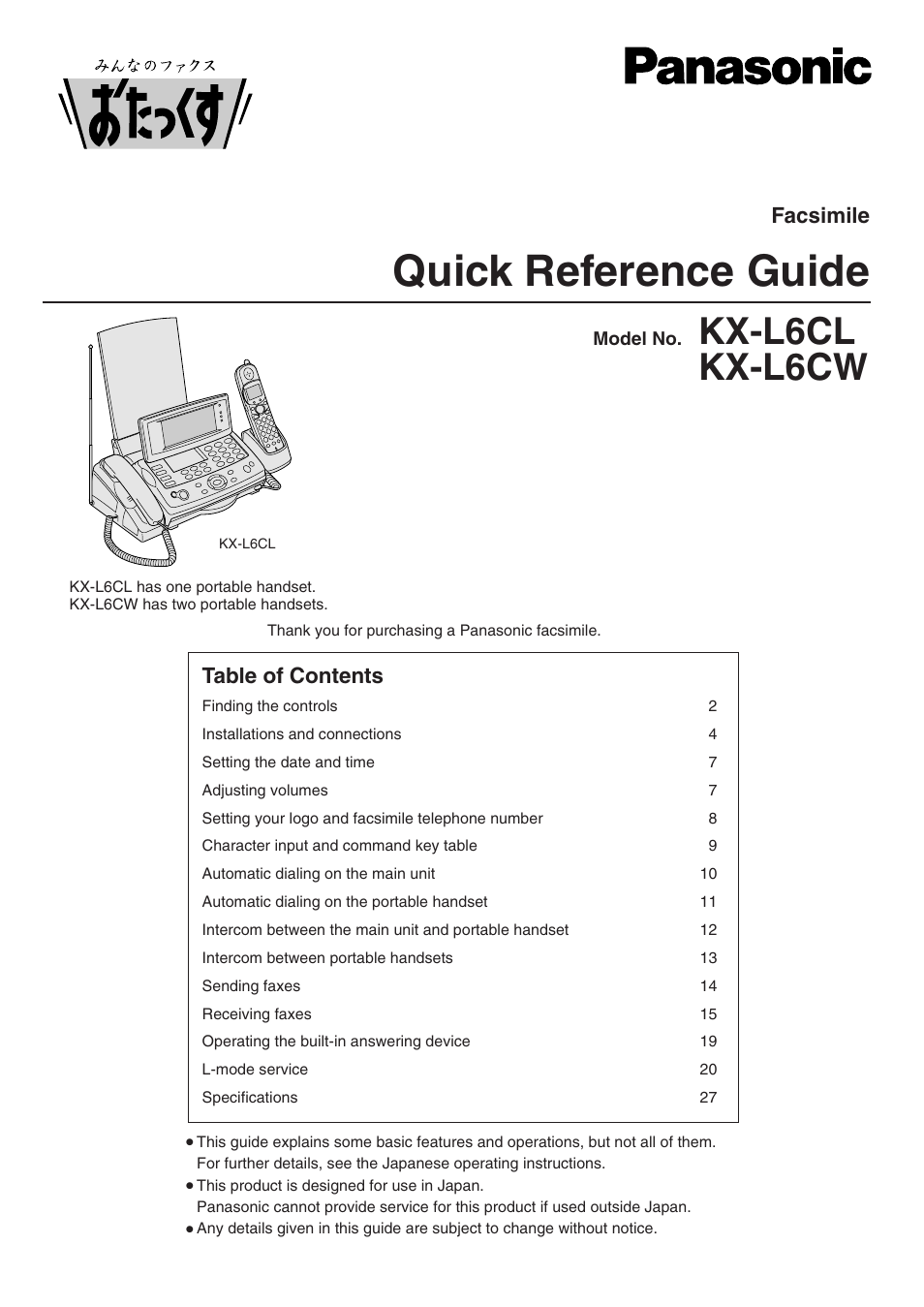 Panasonic KX-L6CL User Manual | 28 pages