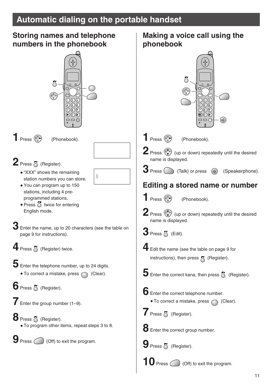 Automatic dialing on the portable handset | Panasonic KX-L6CL User Manual | Page 11 / 28