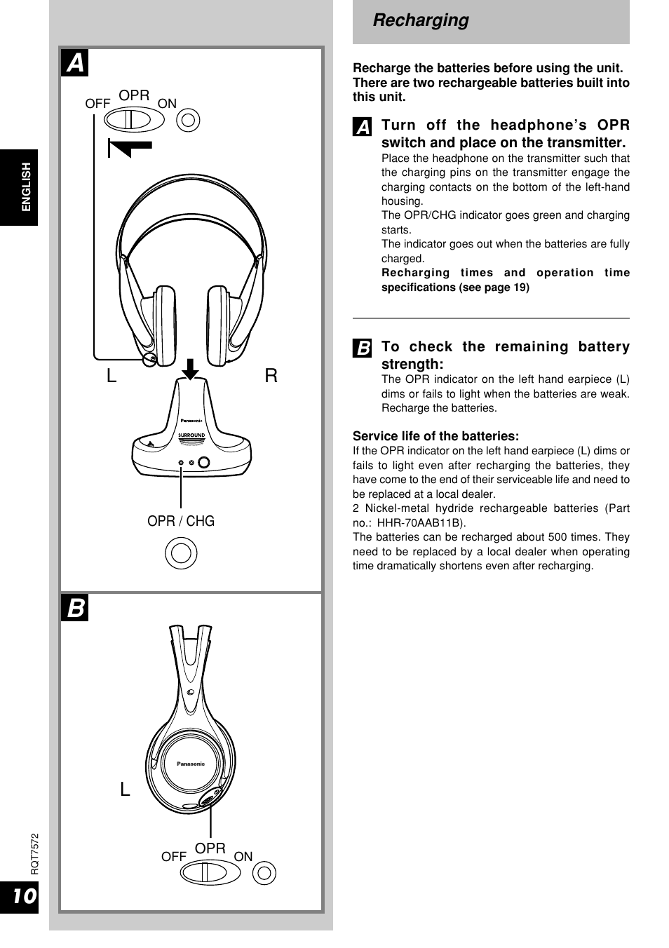 Recharging, Lr l | Panasonic RP WF930 User Manual | Page 10 / 20
