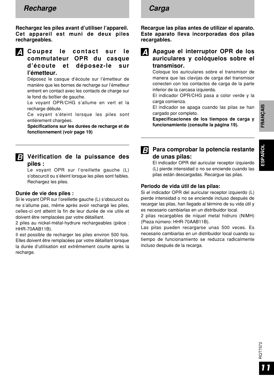 Recharge, Carga | Panasonic RP WF930 User Manual | Page 11 / 20