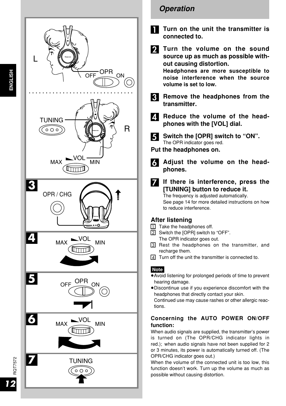 Operation | Panasonic RP WF930 User Manual | Page 12 / 20