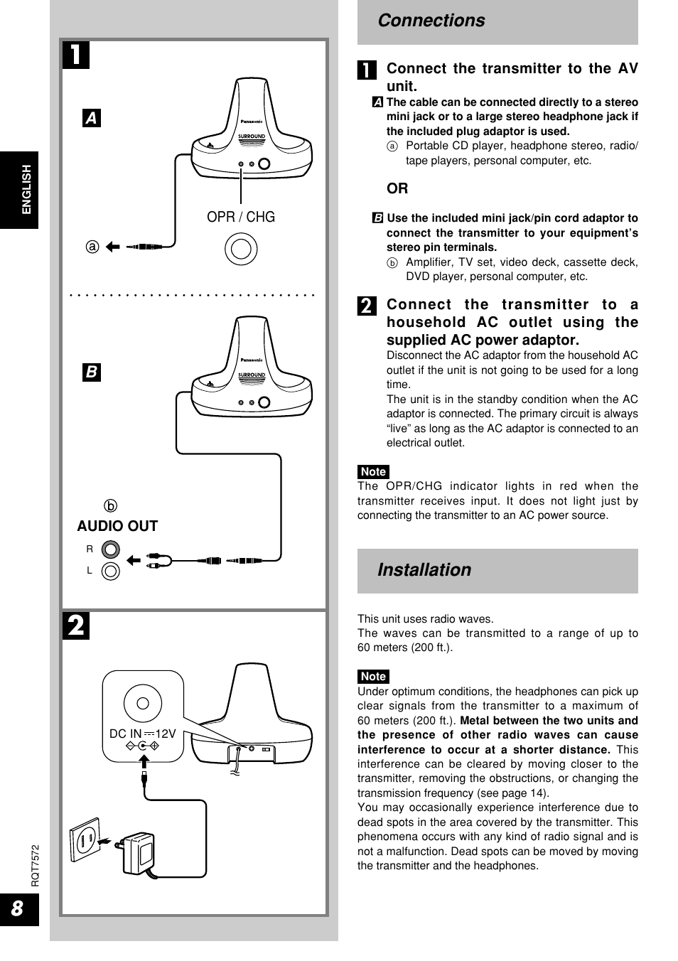 Connections, Installation | Panasonic RP WF930 User Manual | Page 8 / 20