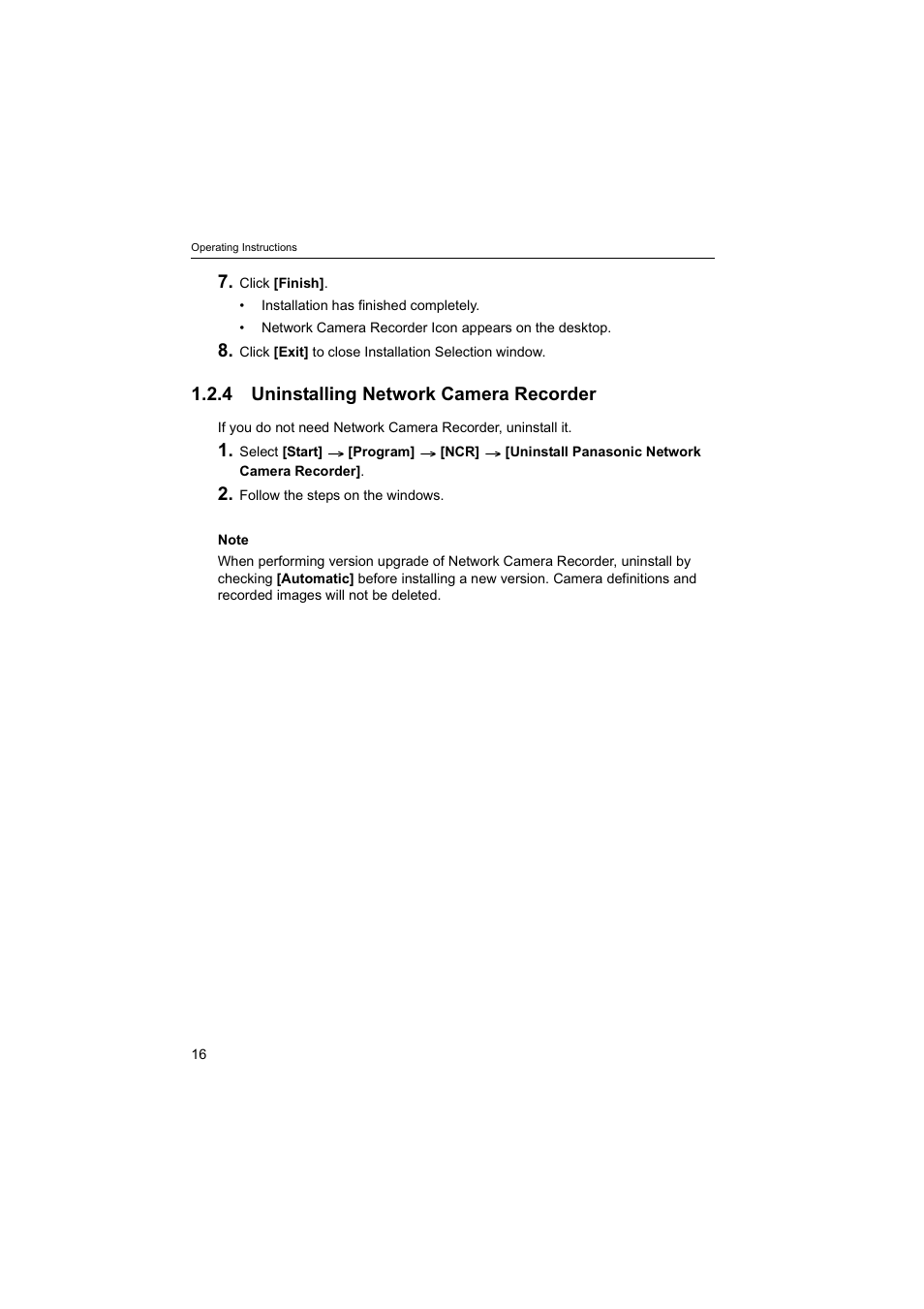 4uninstalling network camera recorder, 4 uninstalling network camera recorder | Panasonic BB-HNP60 User Manual | Page 16 / 86