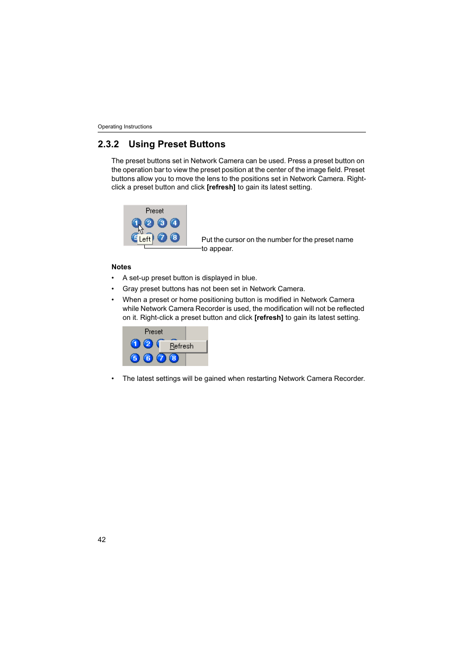 2using preset buttons, 2 using preset buttons | Panasonic BB-HNP60 User Manual | Page 42 / 86