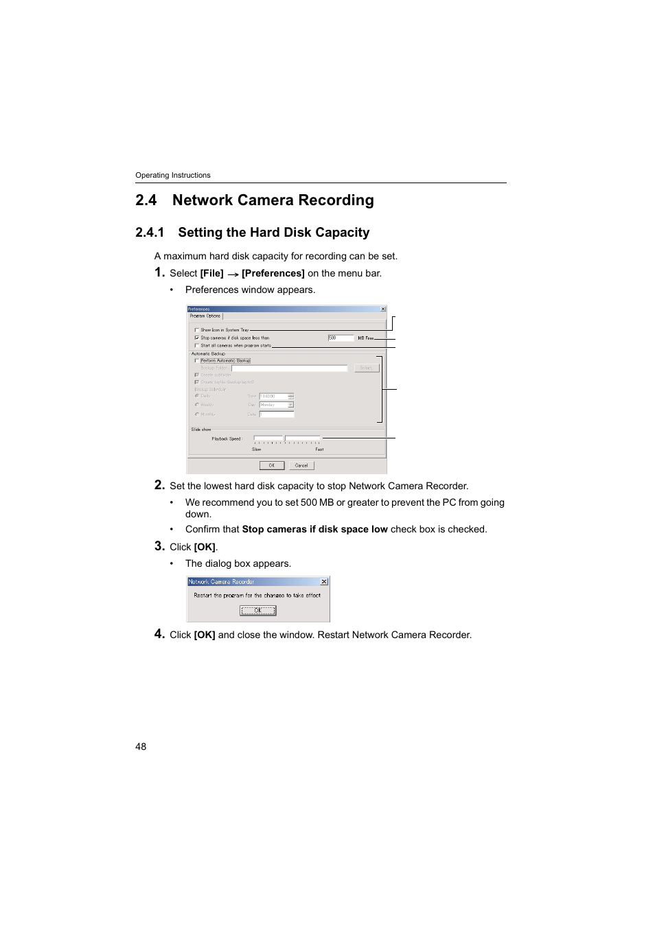 4network camera recording, 1setting the hard disk capacity, 4 network camera recording | 1 setting the hard disk capacity | Panasonic BB-HNP60 User Manual | Page 48 / 86