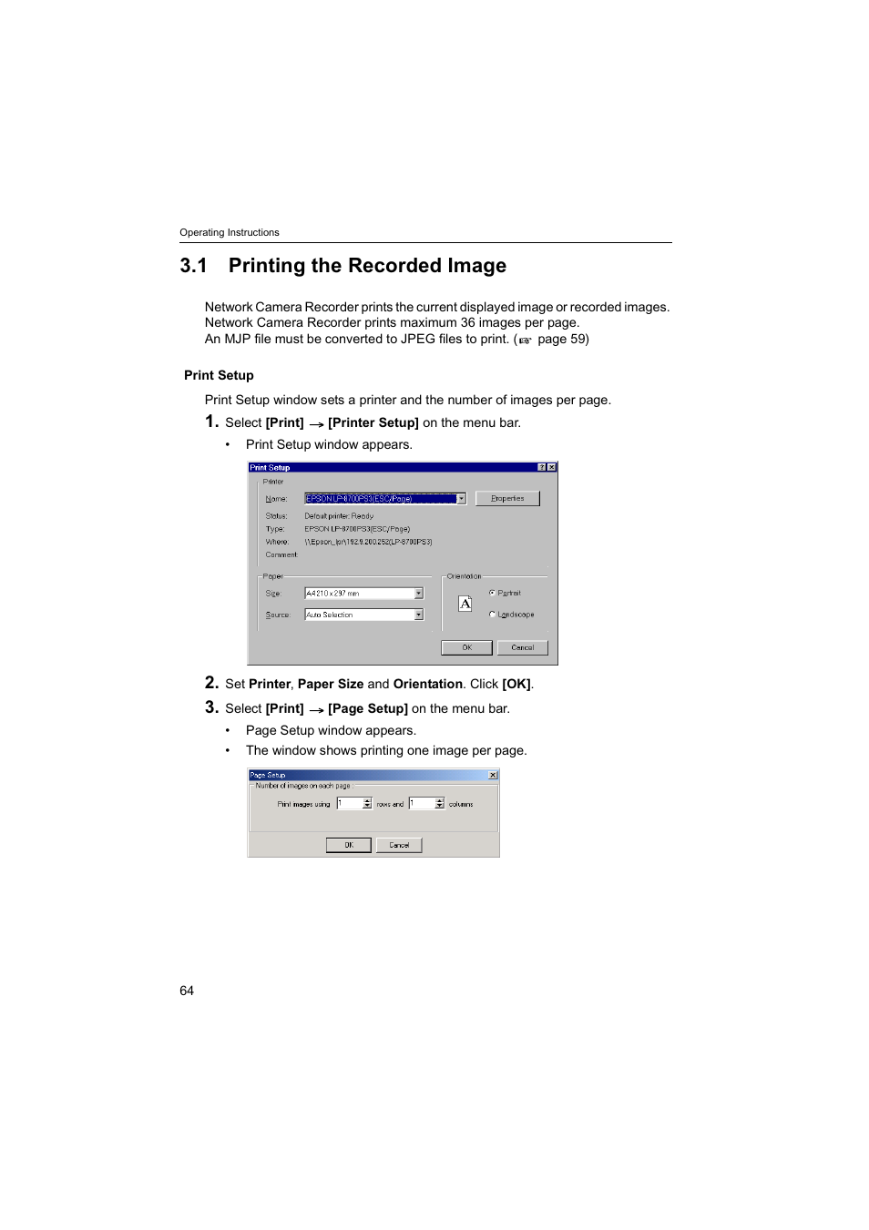 1printing the recorded image, 1 printing the recorded image | Panasonic BB-HNP60 User Manual | Page 64 / 86